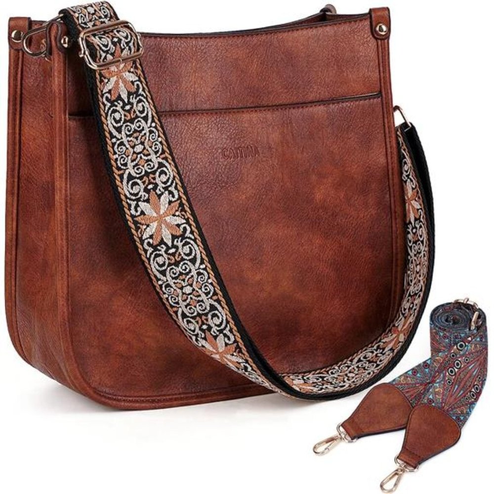 Caitina Crossbody Bag Women Vegan Leather Hobo Handbag For Women with 2 Straps